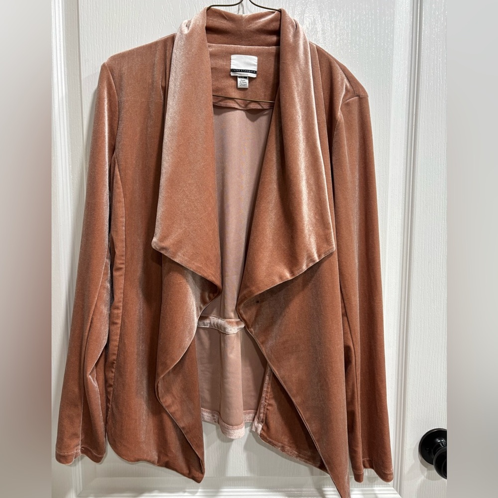 Jules & Leopold Velvet Open Front Waterfall Jacket, Dusty Rose/Mauve, Medium